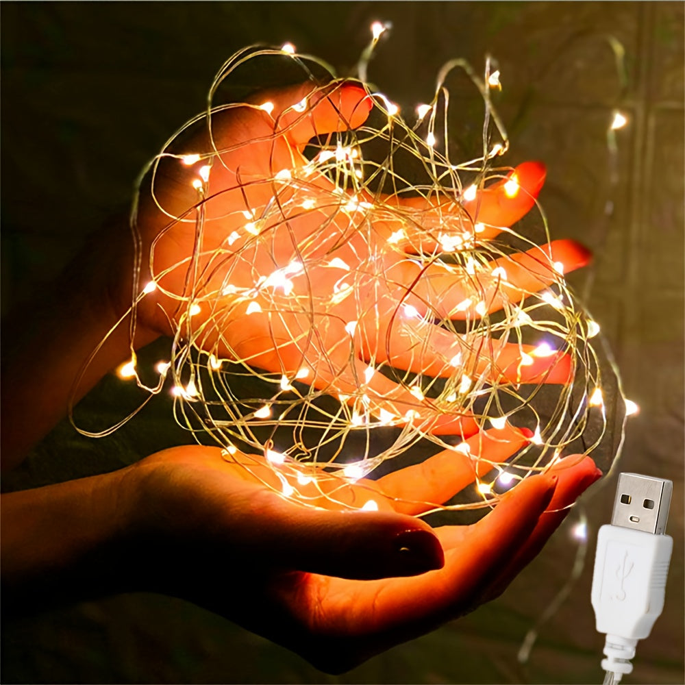 1pc, LED USB Fairy Lights, USB Powered Copper Wire Garland String Lights for Home Wall Room Holiday Party Wedding Festival Indoor Bedroom Table Ramadan Halloween Christmas Decoration, Best for Christmas