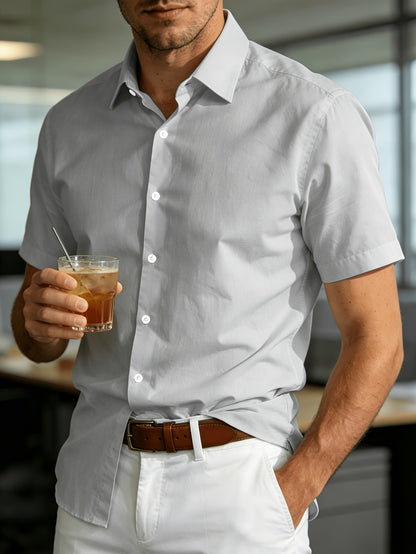 Men's 100% Cotton Short Sleeve Lapel Shirt for Summer