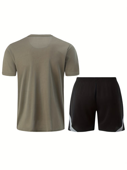 2pcs Summer New Lightning Print Sports Suit Men's Short Sleeve Shorts Outdoor Fitness Breathable Quick-Dry Loose Running Outfit Set