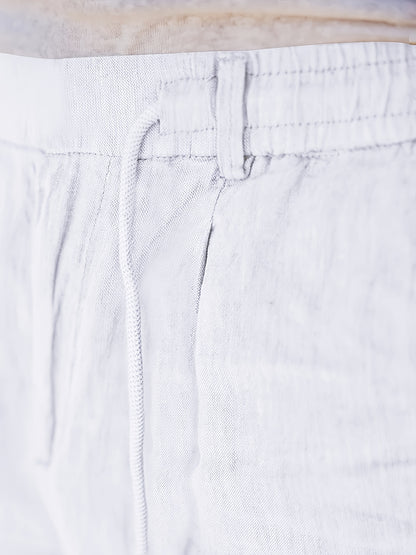 Men'S Casual Linen Drawstring Pants - Comfortable Straight Fit, Lightweight & Breathable for Beach & Outdoor Activities, Beach Casual Wear|Straight Fit Pants|Lightweight Fabric