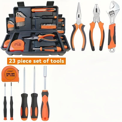 Multi functional heavy-duty manual tool kit with toolbox -20+sets of tools (pliers, hex wrench, screwdriver, tape measure), suitable for home repair, car maintenance, and DIY projects - suitable for mechanics (no power requir