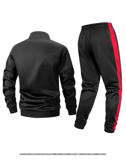 Men's Thickened Casual Sports Tracksuit Set with Zipper Jacket