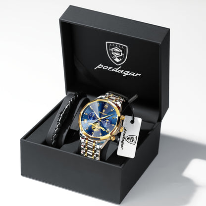 Men's Stainless Steel Business Watch with Luminous Chronograph