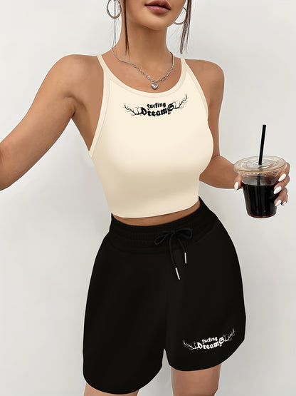 Women's Black Sleeveless Tank Top & Shorts Casual Set