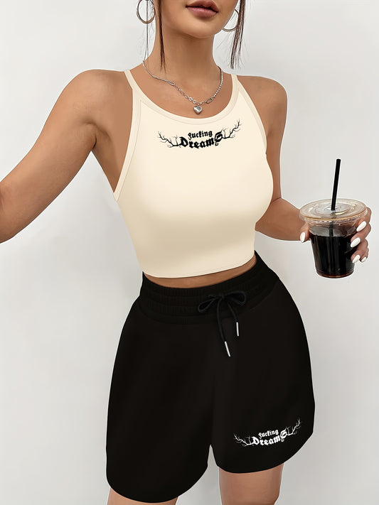 Women's Black Sleeveless Tank Top & Shorts Casual Set