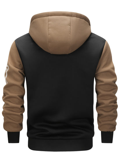 Men's 'BROOKLYN' Pattern Color Blocking Hooded Jacket, Casual Preppy Style Coat For Spring And Autumn Outdoors As Gift