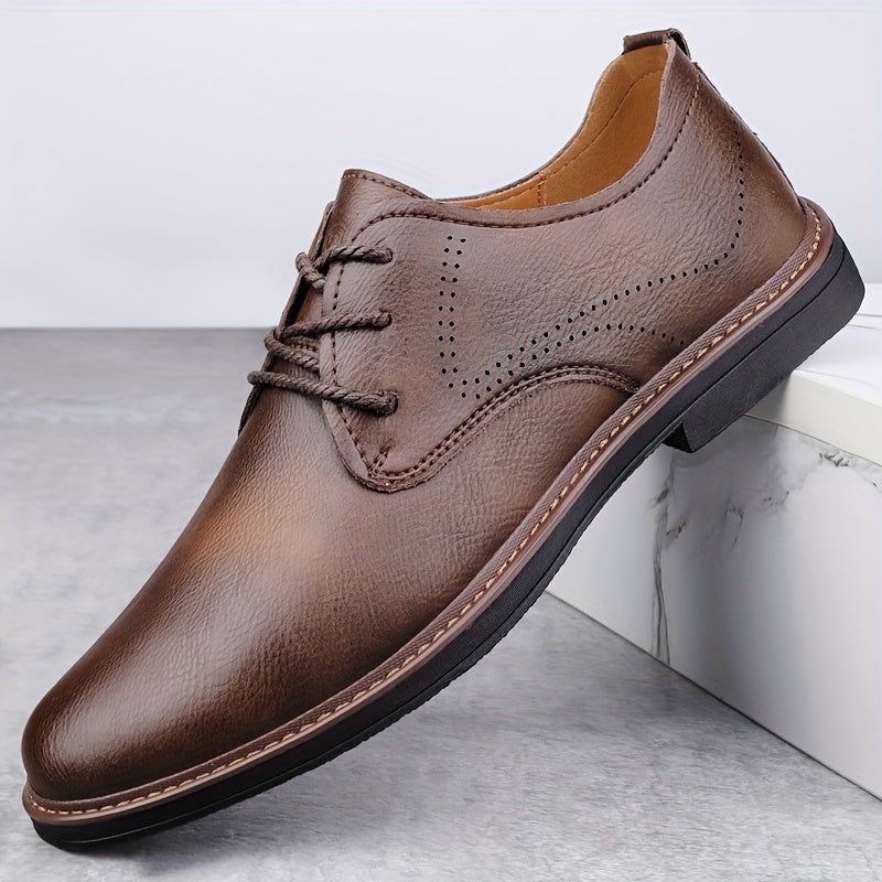 Men's Business Casual Brogue Lace-Up Shoes Cowhide Leather
