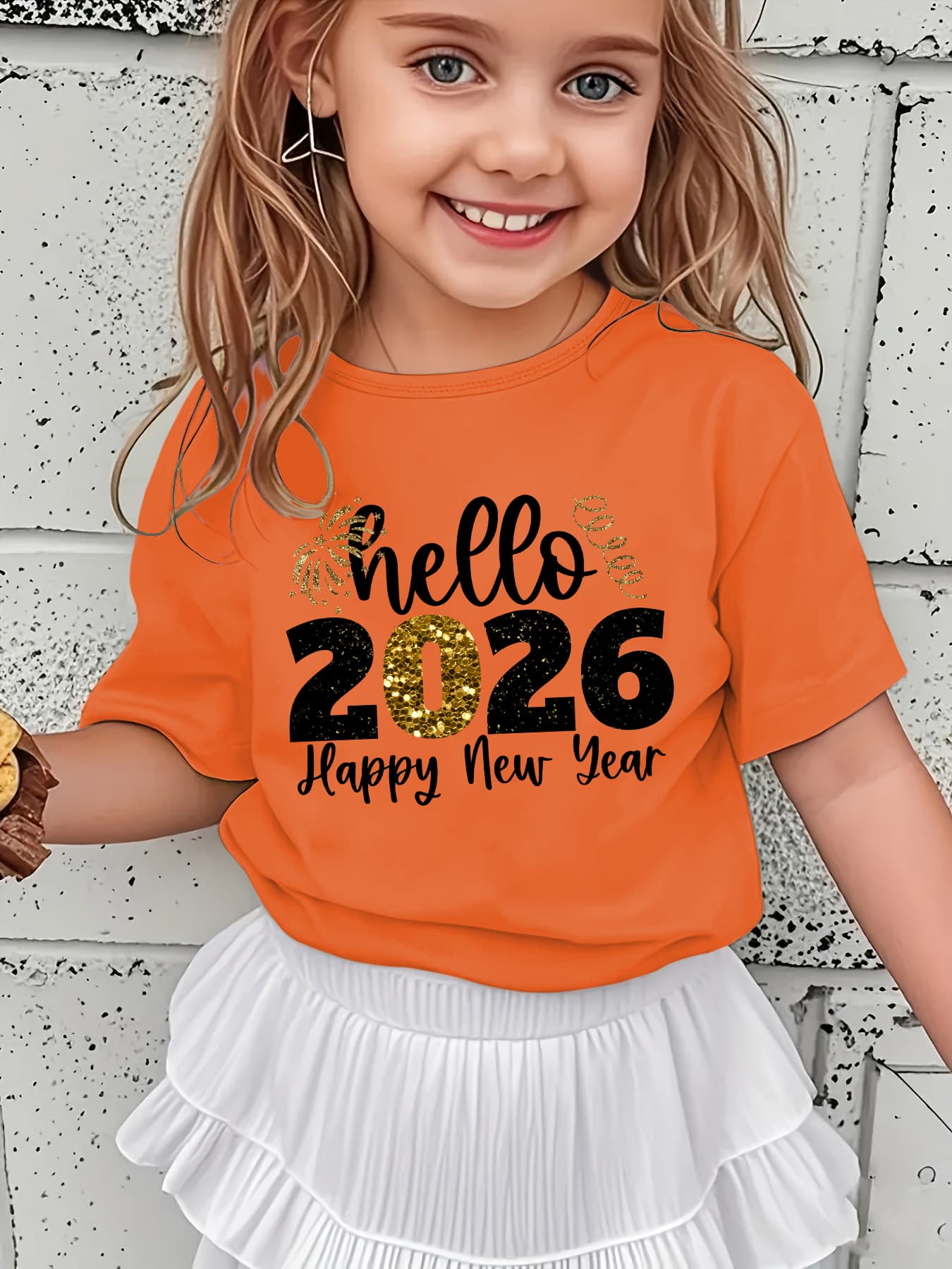 Girls' 2026 New Year T-Shirt - Hello 2026 Happy New Year Graphic Tee with Golden Number 2026, Heart, & Golden Lettering - Lightweight Summer Top for Birthday Party, Girls Clothes