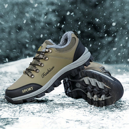 New Autumn-Winter Men's Snow Sports Shoes, Fleece-Lined Warm and Slip Resistant with Durable Rubber Sole for Outdoor Activities in the snowy terrain like Hiking, Cross Country Running & Travel