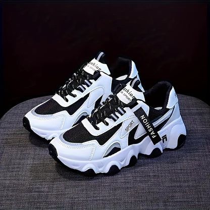 Women's Breathable Mesh Sneakers - Casual Lace-Up, Low Top Sneakers with Faux Cover  PU Sole for Summer