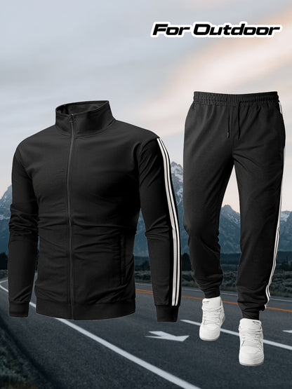 Men's Spring/Fall Casual Sportswear Set with Striped Joggers