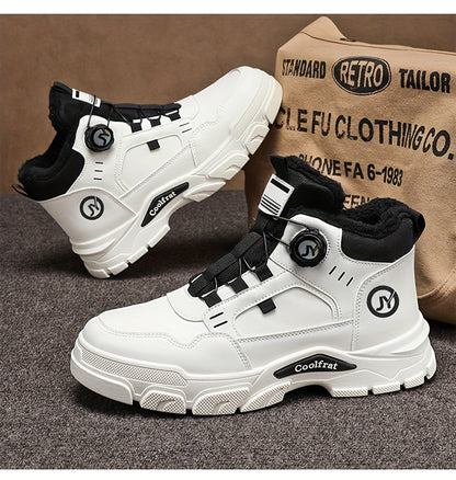 Men'S Winter High-Top Boots - Thick Warm Lace-Up Ankle Boots with Rubber Sole, Non-Slip Traction, Brown/ Color Options - Cold Weather Shoes for Everyday & Formal, Winter Boots, Formal Footwear, Retro Style, Durable Constructi