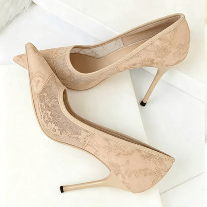 Women’s Mesh Lace Stiletto Heels Pointed Toe Elegant Dress Shoes
