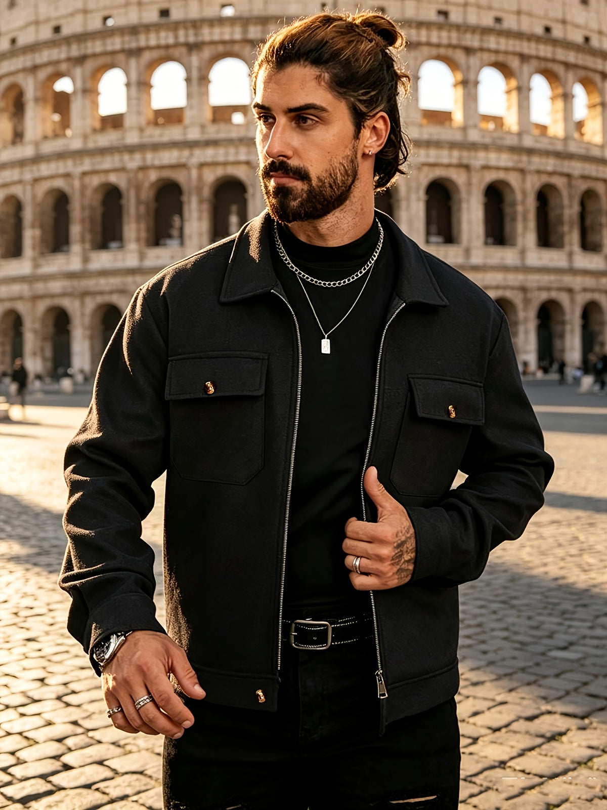 Men's Vintage Lapel Workwear Jacket with Zipper Pockets