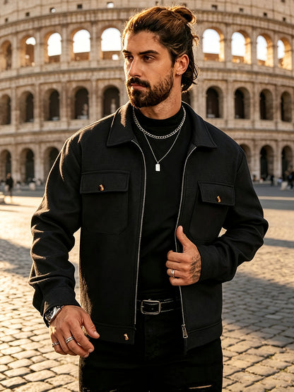 Men's Vintage Lapel Workwear Jacket with Zipper Pockets