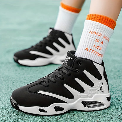 Men's High-Top Basketball Shoes Lightweight Breathable PU Sneakers