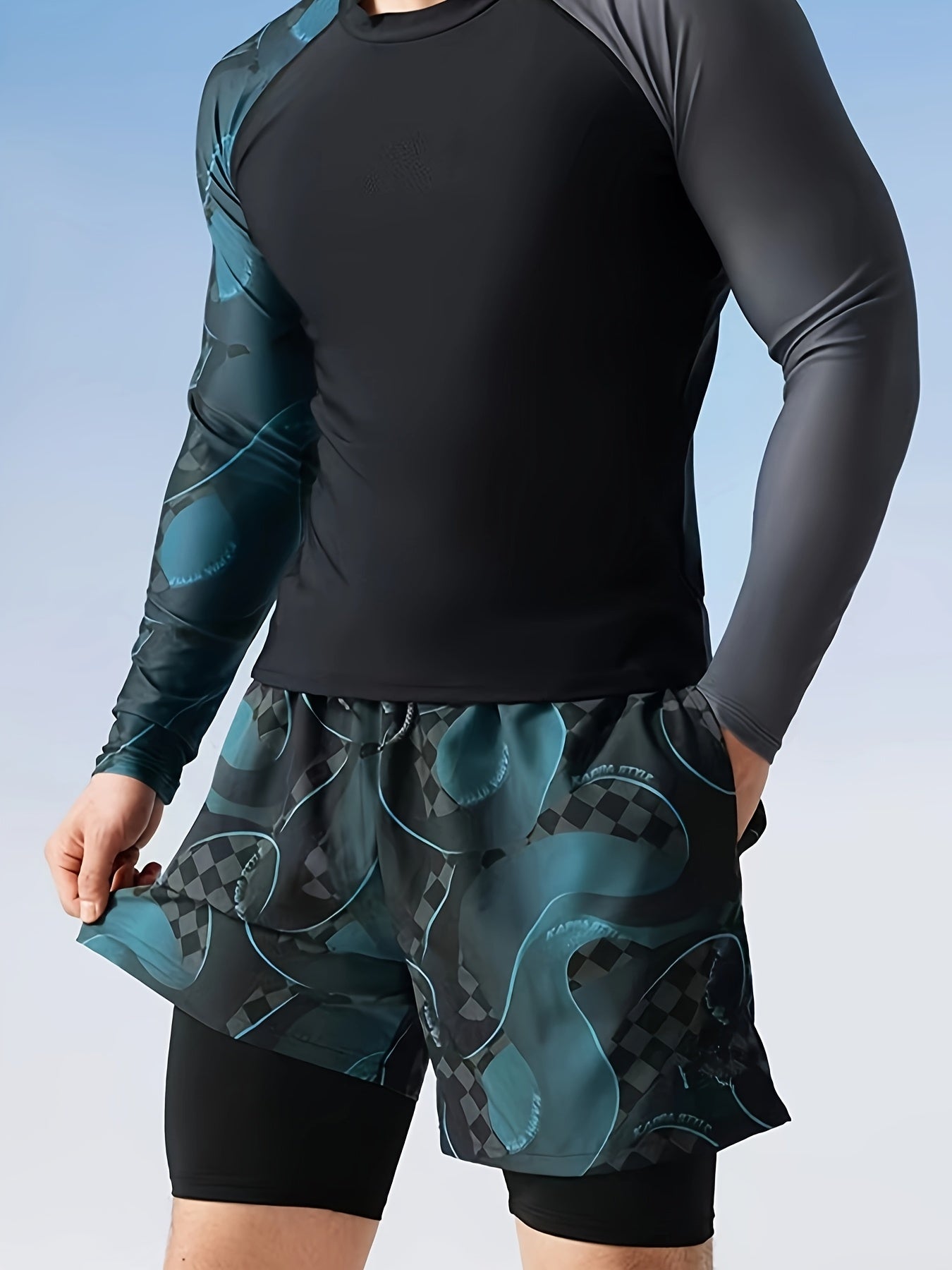Men's Double-Layer Sports Swim Trunks with Drawstring