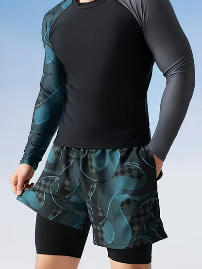 Men's Double-Layer Sports Swim Trunks with Drawstring