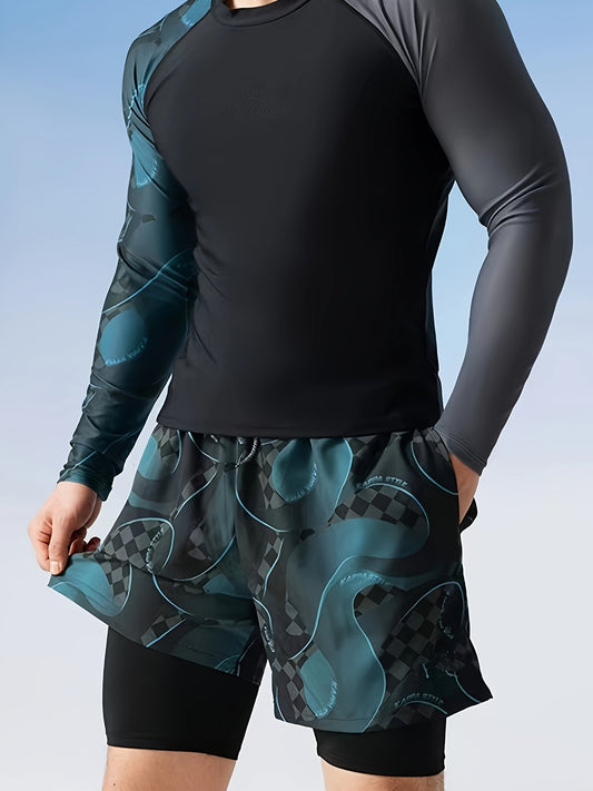 Men's Double-Layer Sports Swim Trunks with Drawstring - ayq