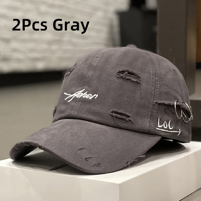 1/2pcs Vintage Ripped Baseball Cap Washed Distressed Dad Hats Letter Embroidery Hip Hop Sun Hats for Women & Men
