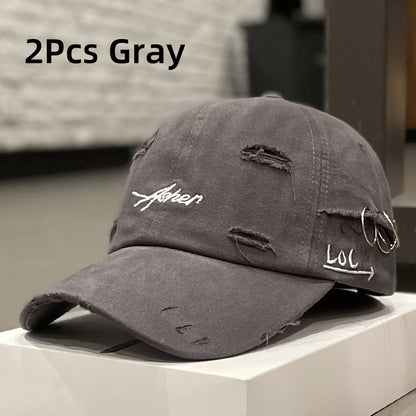 1/2pcs Vintage Ripped Baseball Cap Washed Distressed Dad Hats Letter Embroidery Hip Hop Sun Hats for Women & Men