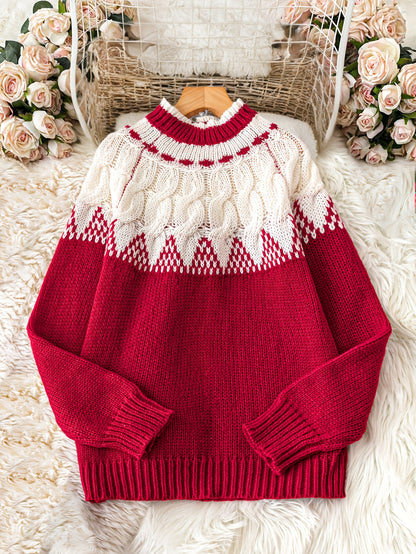 Women's Knit Sweater, Casual Round Neck, Polyester, Floral Cable Pattern, Autumn/Winter Fashion, Pullover Style, No Detail, Knitted Fabric