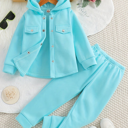 Girls' 2-piece Sets, Button Front Hooded Jacket + Jogger Pants, Autumn Clothes Party Outdoor Sports Outdoor