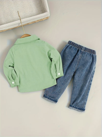 Boys' Cotton Blend Shirt and Jeans Set for Fall/Winter - ayq