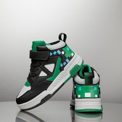 Youngsters' High-Top Sneakers with Color Block Design - Breathable, Non-Slip & Durable for Boys and Girls - Perfect for Outdoor Activities & Casual Attire