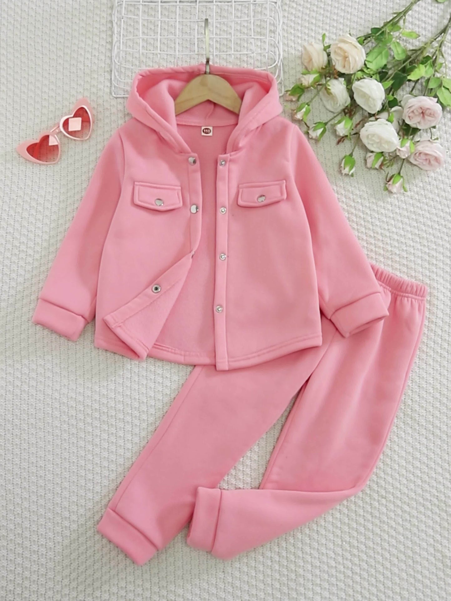 Girls' 2-piece Sets, Button Front Hooded Jacket + Jogger Pants, Autumn Clothes Party Outdoor Sports Outdoor