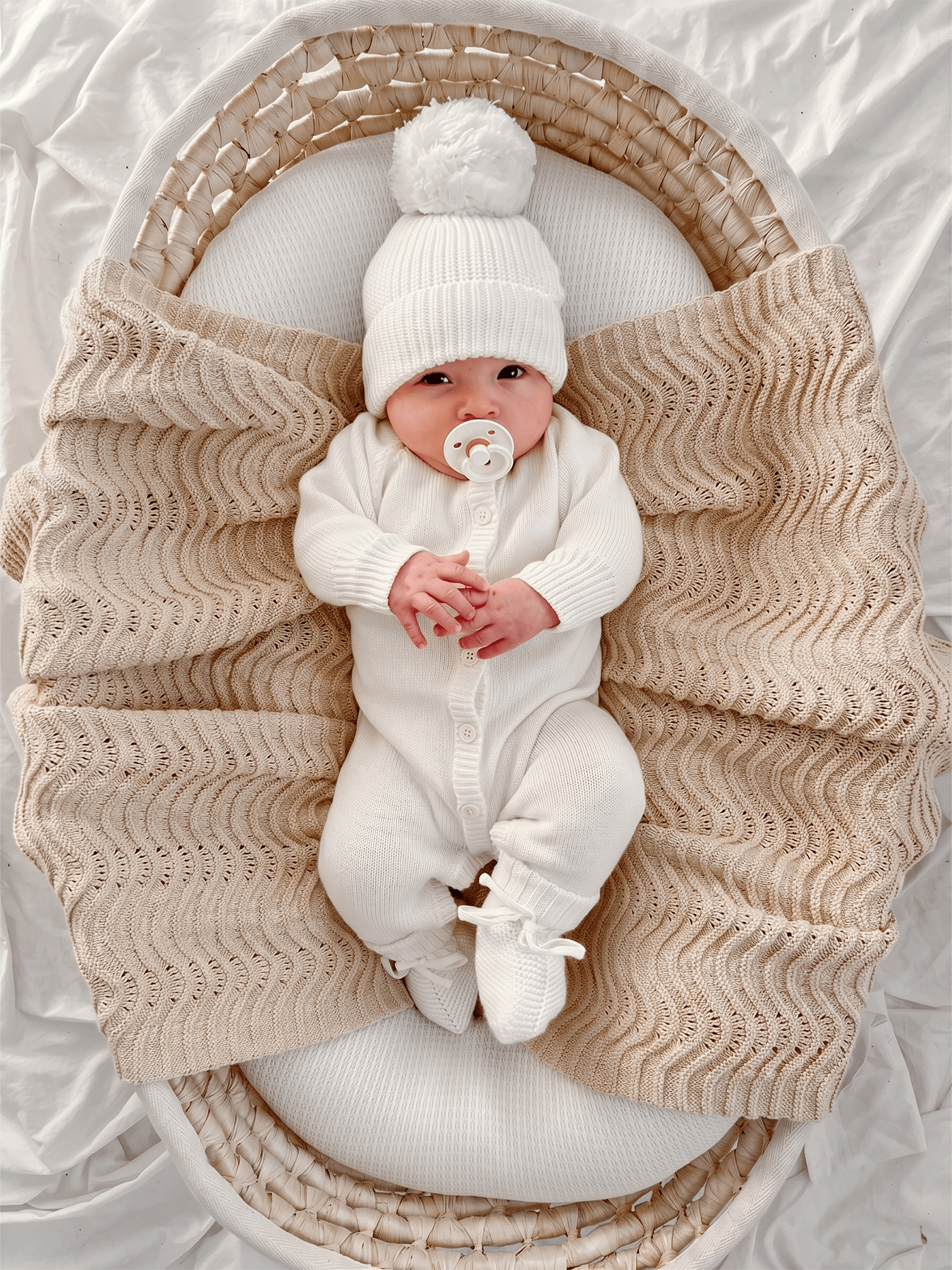 Unisex Knitted Baby Romper and Hat Set, Soft Cotton, Breathable