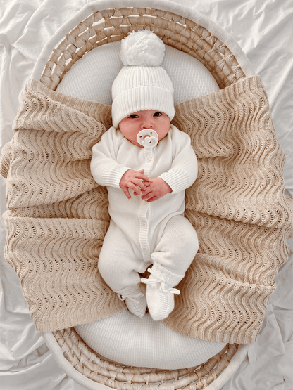 Unisex Knitted Baby Romper and Hat Set, Soft Cotton, Breathable