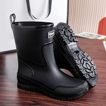Men's Mid-Calf Rubber Rain Boots - Durable Non-Slip Outdoor Shoes