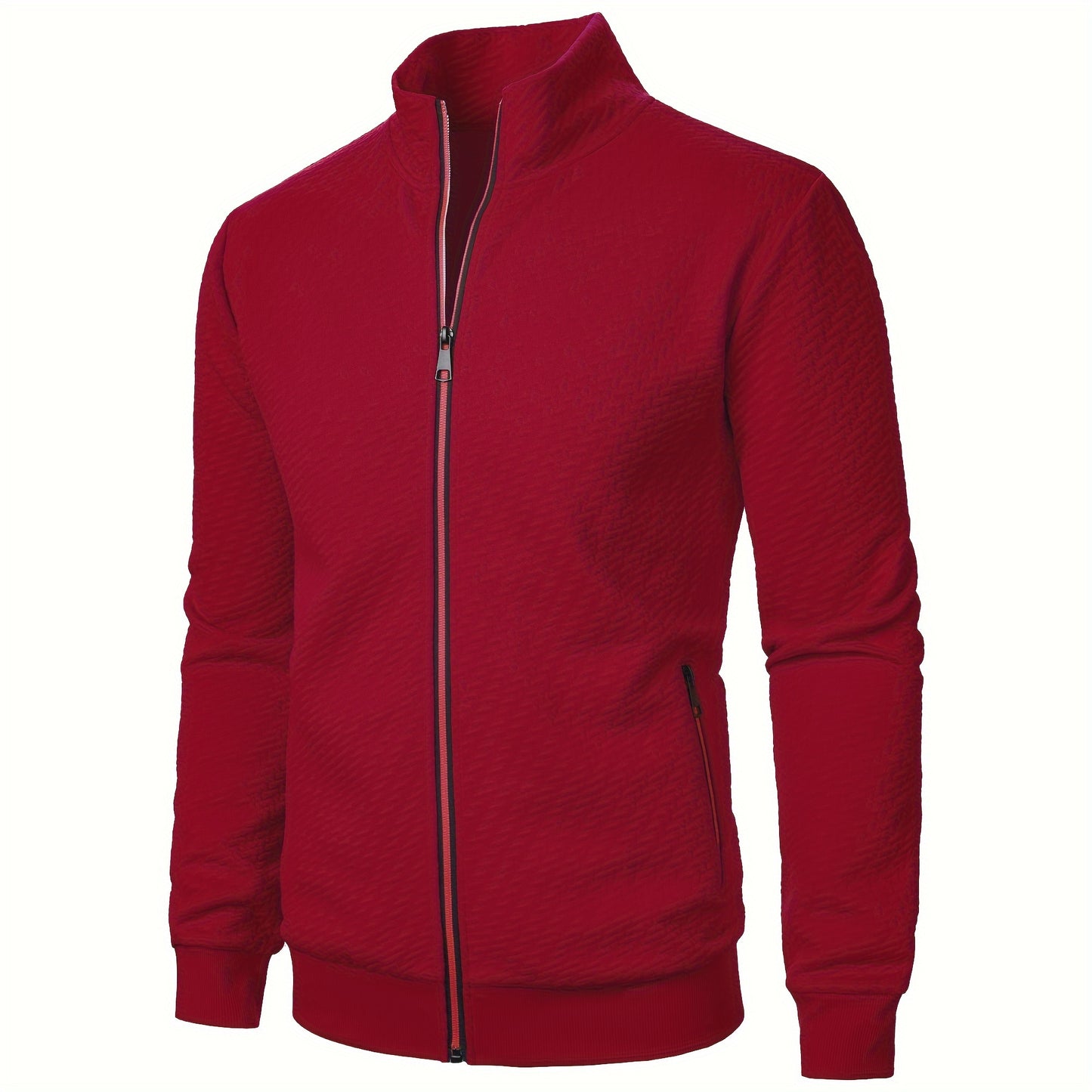 Men's Casual Zip Up Jacquard Jacket, Chic Stand Collar Coat for Spring Fall, Autumn And Winter, Hoodie Top