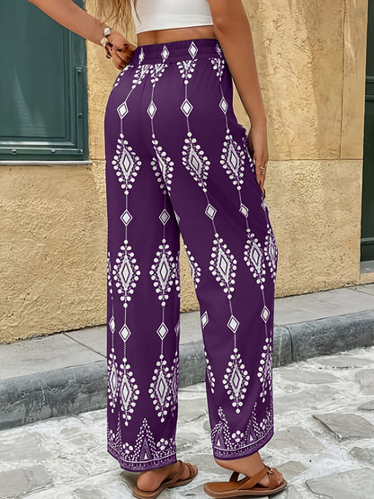 Women's Elegant Wide-Leg Trousers with Geometric Print