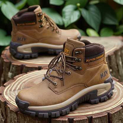Men's Mid-Top Outdoor Hiking and Work Boots – Durable PU Leather