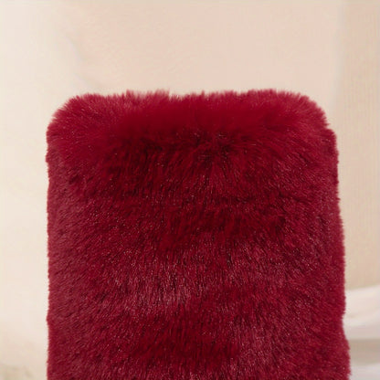 Women's Fashion Solid Color Mid-Calf Fluffy Boots with Slip-On Closure, Plain Toe Platform Heel, Comfy & Warm Fabric-Lined Winter Footwear - TPR Sole, Mid Heel, European Special from Huizhou