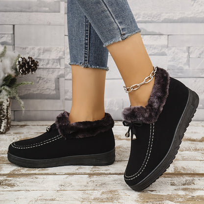 Women's Thick Fleece-Lined Non-Slip Warm Shoes for Winter | Slide On Indoor/Outdoor Casual Ankle Boots, Comfortable Flat Bottom Short , Winter Boots for Women Elegant Classy, Boots with Heels, Wide Width Boots for Women