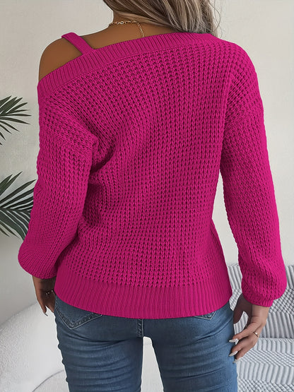 Casual And Versatile Long-Sleeve Sweater with Shoulder Cutouts And Metal Buttons for Autumn And Winter.