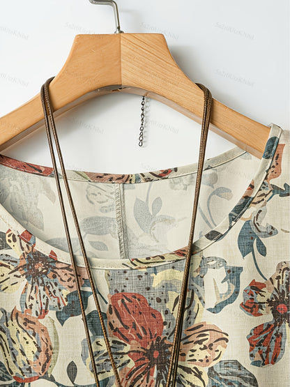Women's Fashion Set with Floral Print Top and Khaki Pants