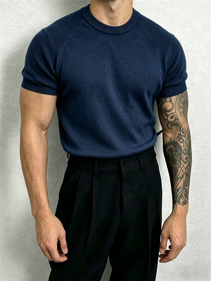 Men's Casual Summer Raglan Sleeve Knit Sweater, Lightweight Polyester
