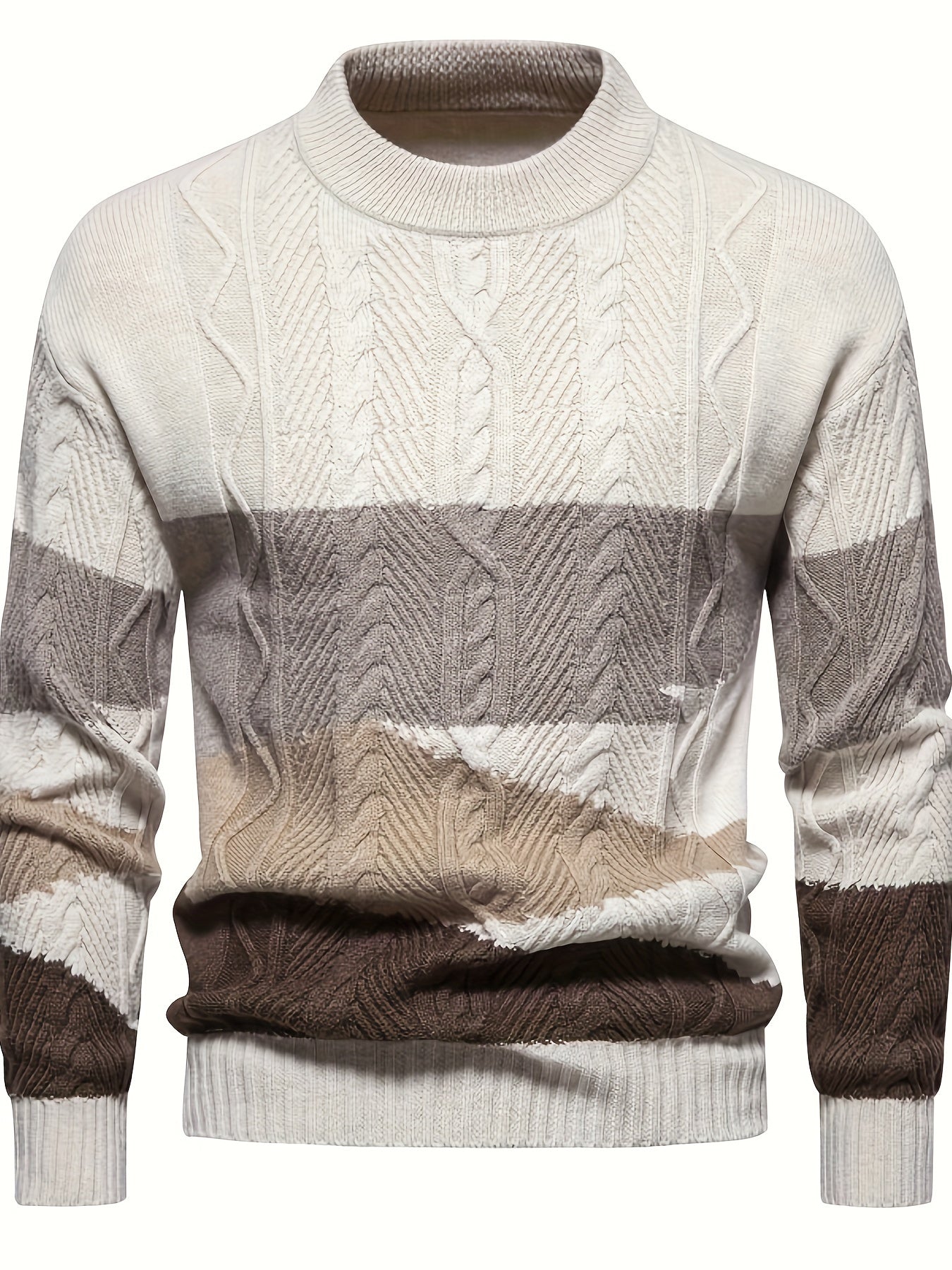 Men's Stylish Solid Knitted Pullover, Casual Mid Stretch Breathable Long Sleeve Crew Neck Top For City Walk Street Hanging Outdoor Activities