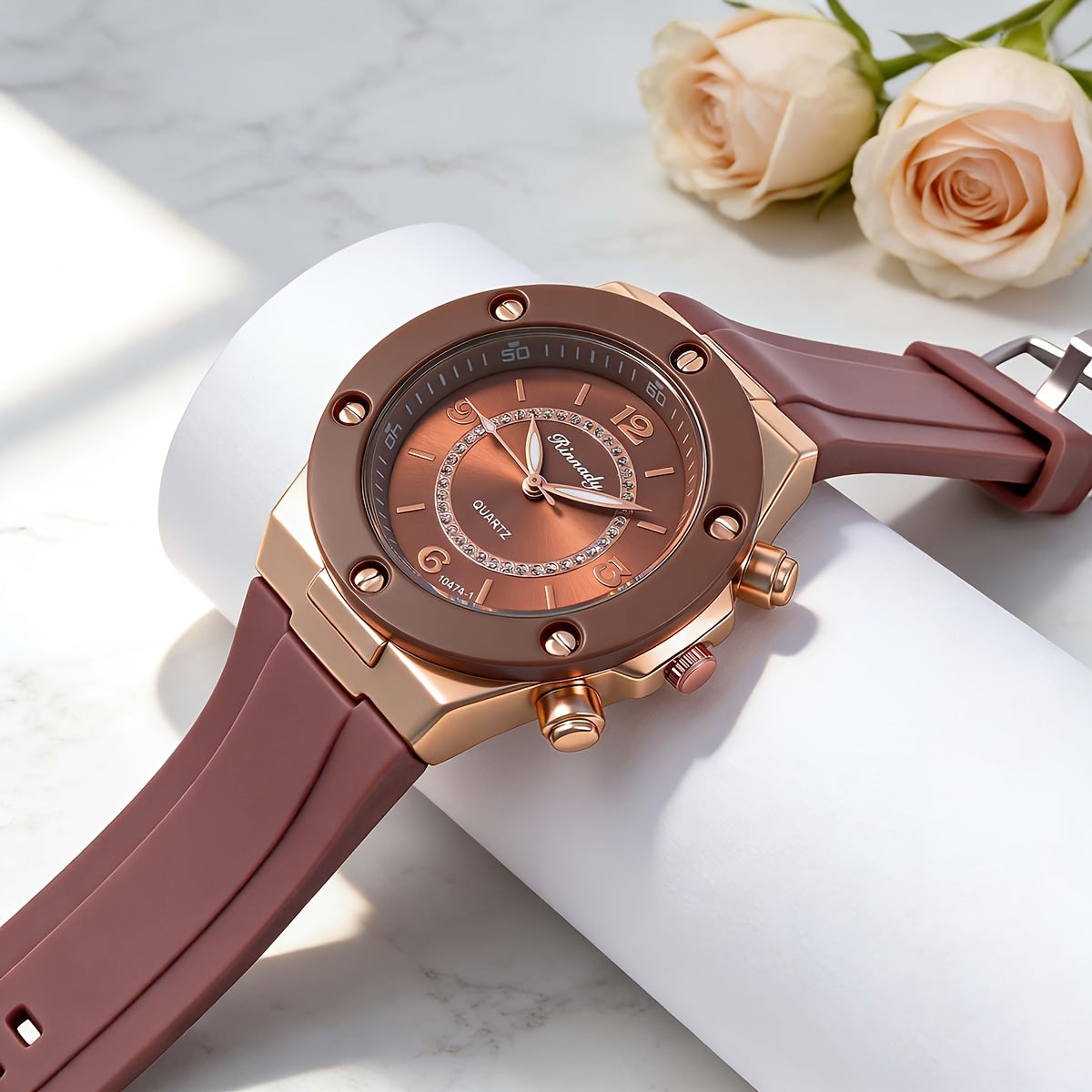Women’s Silicone Strap Quartz Watch with Large Round Dial