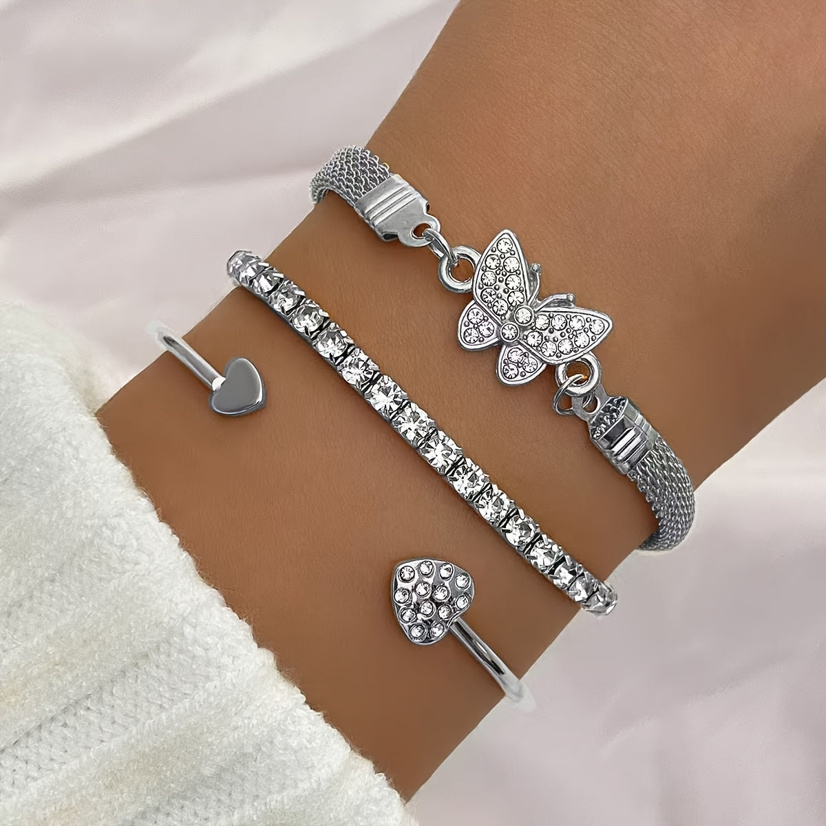 Vintage Elegant Rhinestone Butterfly Tennis Bracelet Set for Women