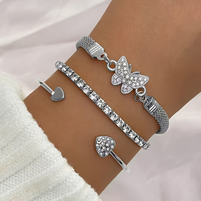 Vintage Elegant Rhinestone Butterfly Tennis Bracelet Set for Women
