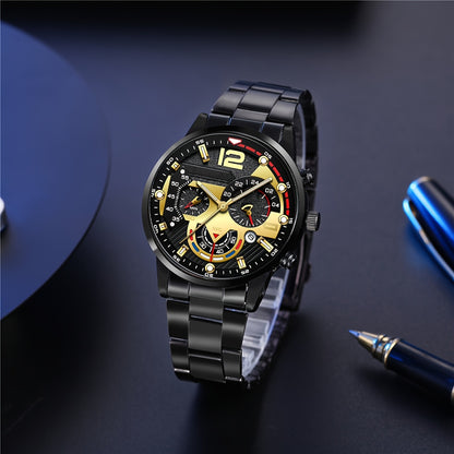 5pcs Men'S Business Set Including a Quartz Watch, a Business Belt, a Wallet, a Pen, And a Keychain