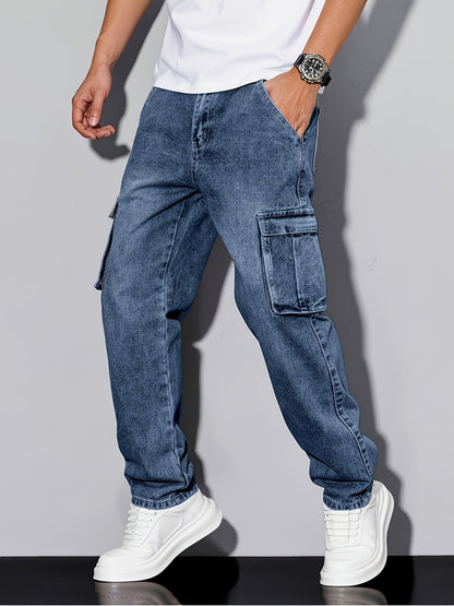 Youth Stretch Denim Work Pants with Multi-Pockets, Elastic Waist