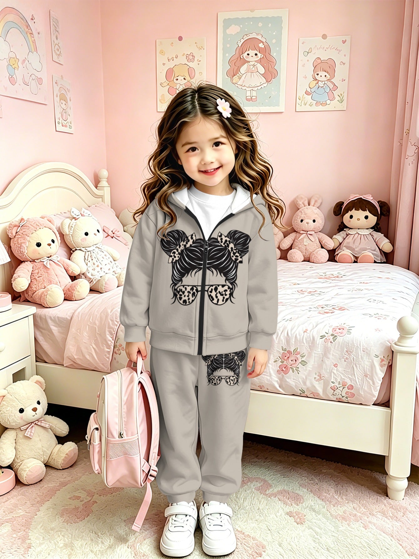 Girls Zip-Up Hoodie and Pants Set Lightweight Casual Outfit