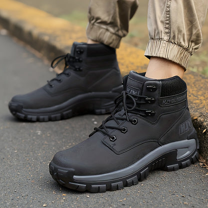 Men's Mid-Top Outdoor Hiking and Work Boots – Durable PU Leather