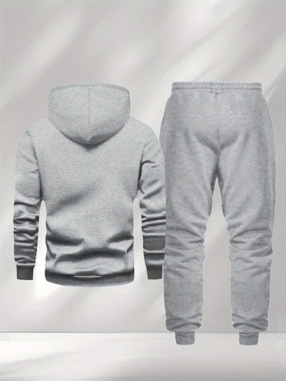New Autumn and Winter Men's Fleece-Lined Hooded Sweatshirt Set with Print, Long-Sleeve Hoodie and Drawstring Pants for Couples